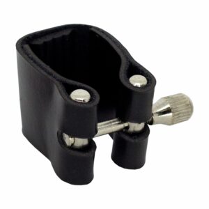 ABRAÃ‡ADEIRA PARA BOQUILHA COURO PRETO FERRAGEM CROMADA - SAX SOPRANO