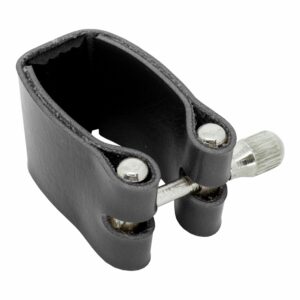 ABRAÃ‡ADEIRA PARA BOQUILHA COURO PRETO FERRAGEM CROMADA - SAX TENOR