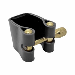 ABRAÃ‡ADEIRA PARA BOQUILHA COURO PRETO FERRAGEM DOURADA - SAX ALTO