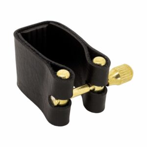 ABRAÃ‡ADEIRA PARA BOQUILHA COURO PRETO FERRAGEM DOURADA - SAX TENOR