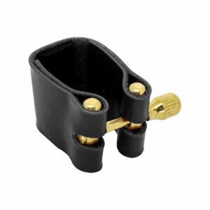 ABRAÃ‡ADEIRA PARA BOQUILHA COURO PRETO FERRAGEM DOURADA - CLARINETE